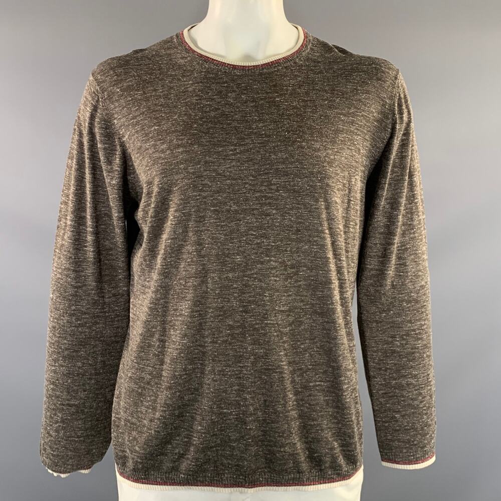 KITON Size XL Grey White Heather Silk Linen Crew Neck Pullover